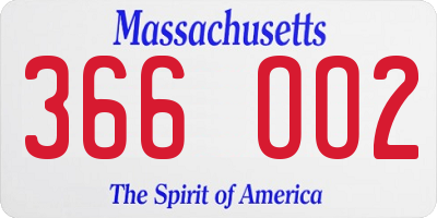 MA license plate 366OO2