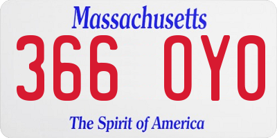 MA license plate 366OY0