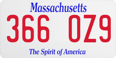 MA license plate 366OZ9