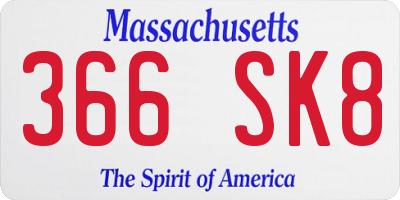 MA license plate 366SK8