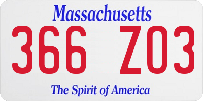 MA license plate 366ZO3