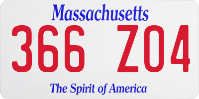 MA license plate 366ZO4