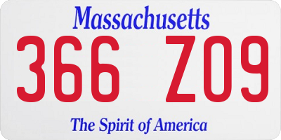 MA license plate 366ZO9