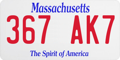 MA license plate 367AK7
