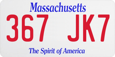 MA license plate 367JK7