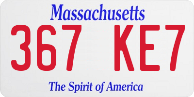 MA license plate 367KE7
