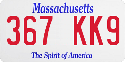 MA license plate 367KK9