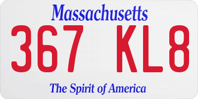 MA license plate 367KL8