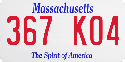 MA license plate 367KO4