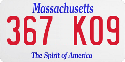 MA license plate 367KO9