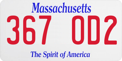 MA license plate 367OD2