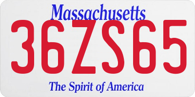 MA license plate 36ZS65