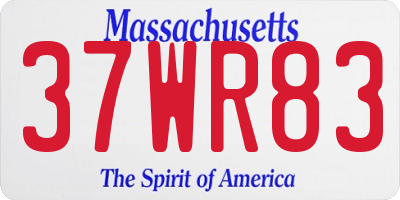 MA license plate 37WR83