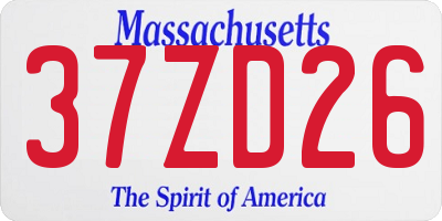 MA license plate 37ZD26