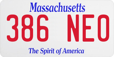 MA license plate 386NE0