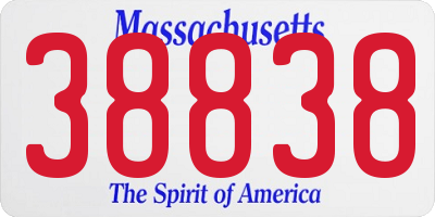 MA license plate 38838