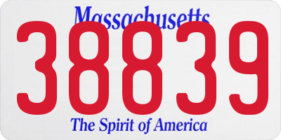 MA license plate 38839