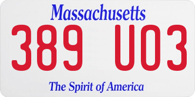 MA license plate 389UO3