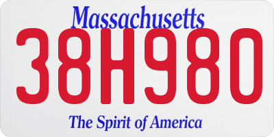 MA license plate 38H980