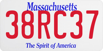 MA license plate 38RC37