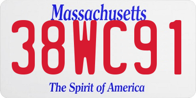 MA license plate 38WC91