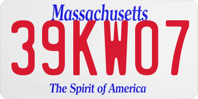 MA license plate 39KWO7