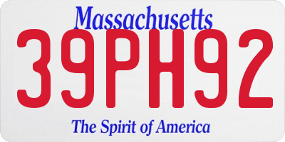 MA license plate 39PH92