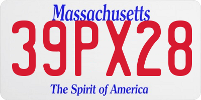 MA license plate 39PX28