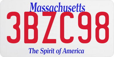 MA license plate 3BZC98