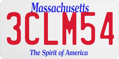 MA license plate 3CLM54