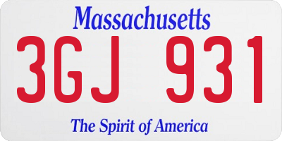 MA license plate 3GJ931