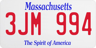 MA license plate 3JM994