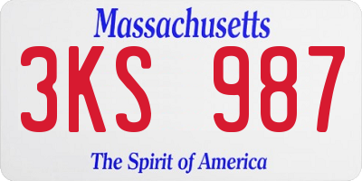 MA license plate 3KS987