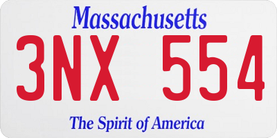 MA license plate 3NX554