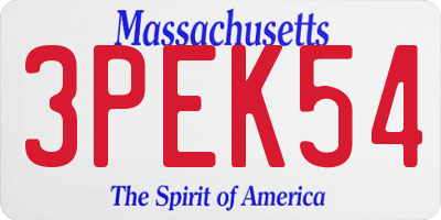 MA license plate 3PEK54