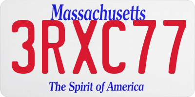 MA license plate 3RXC77