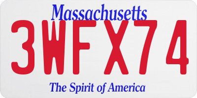 MA license plate 3WFX74