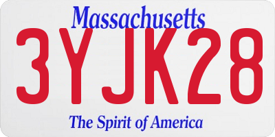 MA license plate 3YJK28