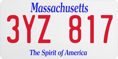 MA license plate 3YZ817