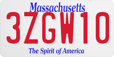 MA license plate 3ZGW10