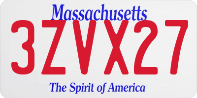 MA license plate 3ZVX27