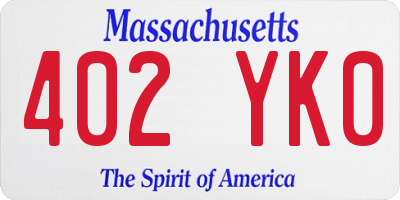MA license plate 402YK0