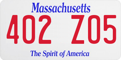MA license plate 402ZO5