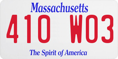 MA license plate 410WO3