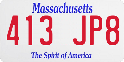 MA license plate 413JP8