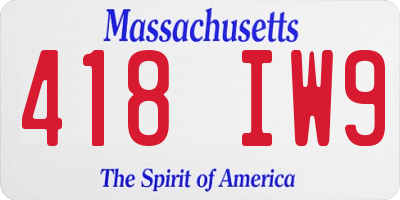 MA license plate 418IW9