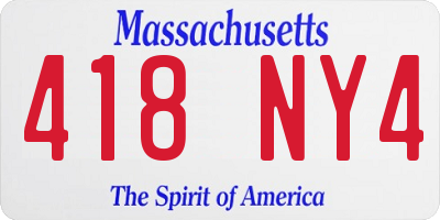 MA license plate 418NY4