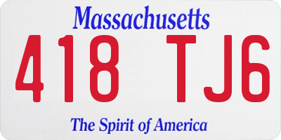 MA license plate 418TJ6