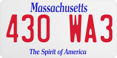 MA license plate 430WA3