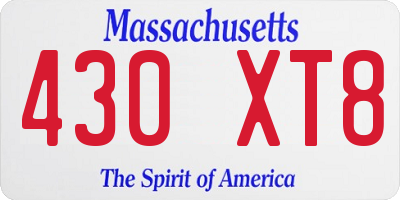 MA license plate 430XT8